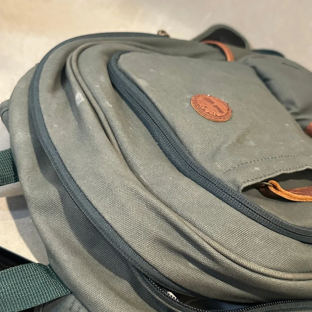 Timberland Canvas‎ Backpack Forest Green Leather Trim Outdoor Laptop Bag Travel
